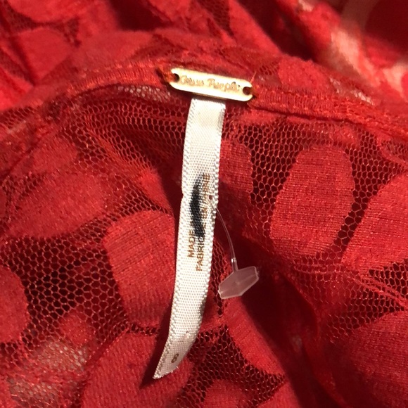 Free People Red Floral Lace Mesh Dress size 8 - Picture 16 of 16